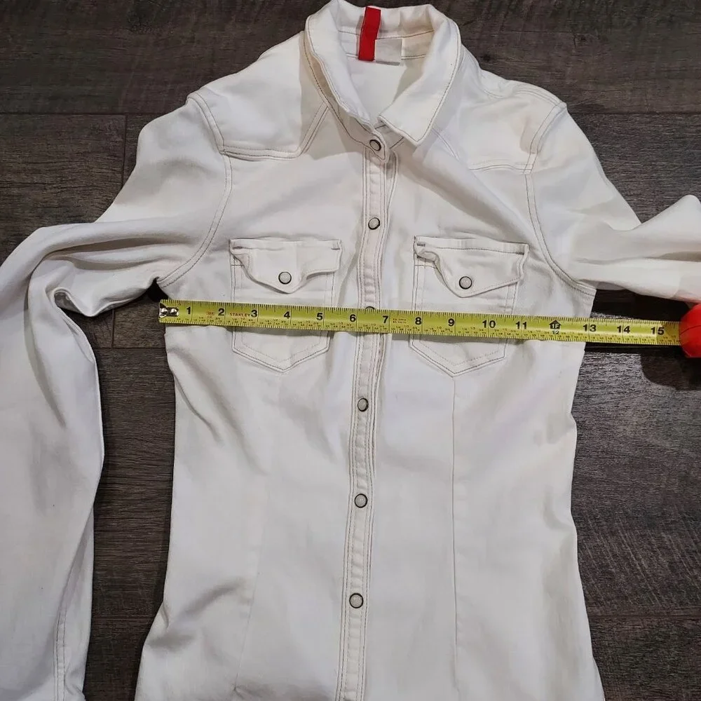 Divided by H&M Sz 4 Cotton Stretch White Snap Down Pearlizzed Western - Picture 2 of 10